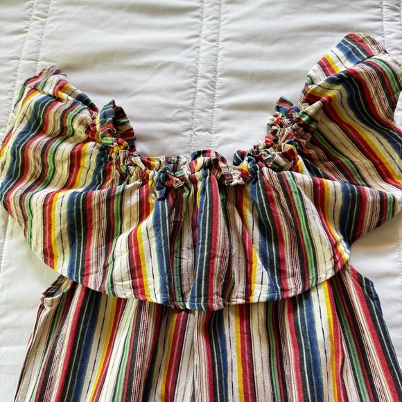 Express Striped Off-the-Shoulder Cotton Boho Smock Sundress w/ Pockets Sz L - Picture 6 of 10